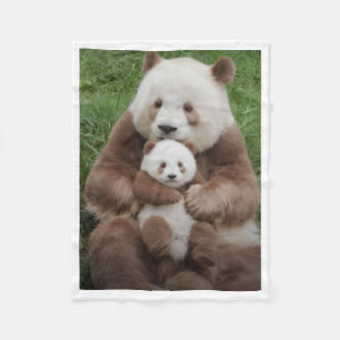 Polaire Couverture Marron pour Mère et Bébé Pandas