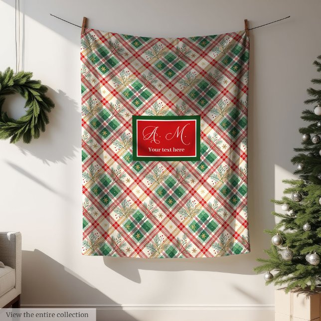 Polaire Couverture personnalisée à carreaux rouge et vert  (Classic red and green plaid custom name throw blanket)