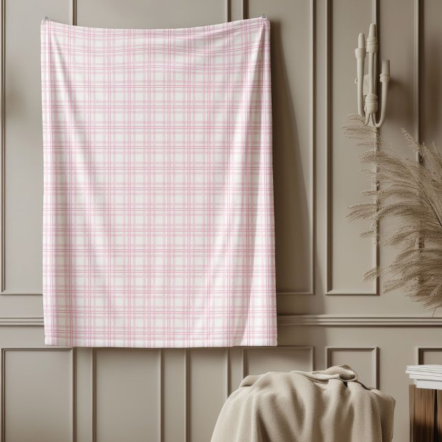 Polaire Couverture Plaid Rose Classique Intérieur Rustique (Classic Pink White Plaid Blanket Rustic Interiors)