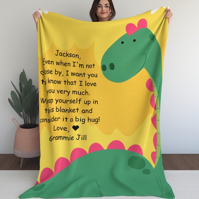 Polaire Couverture pour enfants Dinosaur mignonne avec mes (Cute Dinosaur Kids Blanket with Custom Message)