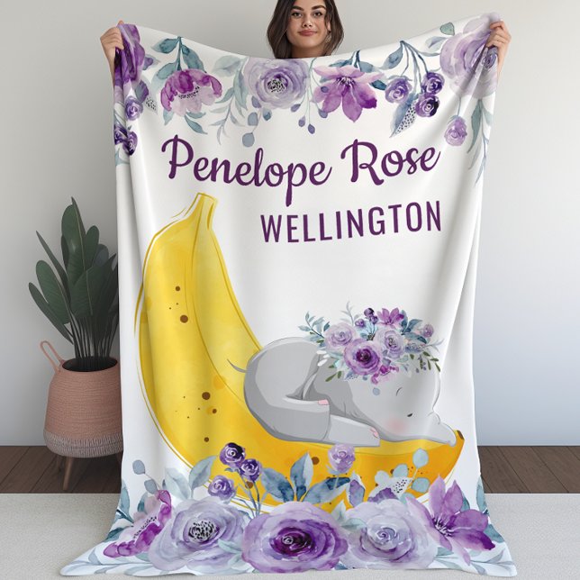 Polaire Couverture pour filles Eléphant mignon sur une ban (Blanket for Girls Cute Elephant on a Banana (L))