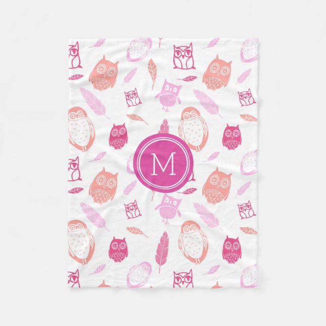 Polaire Couverture rose de monogramme de motif de plumes (Devant)