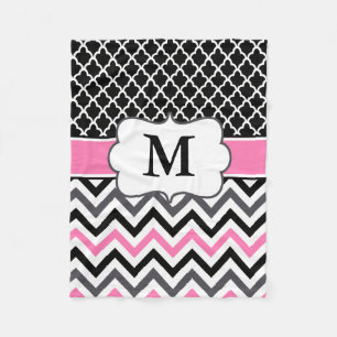 Polaire Couverture rose noire de monogramme de Quatrefoil