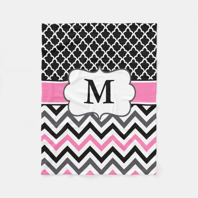 Polaire Couverture rose noire de monogramme de Quatrefoil (Devant)