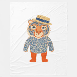 Polaire Couverture Tigre Mignon avec Chapeau de Paille
