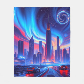 Polaire Couverture urbaine futuriste | Neon Skyline & Cosm