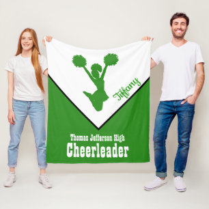 Polaire Couverture verte et blanche d'ouatine de pom-pom