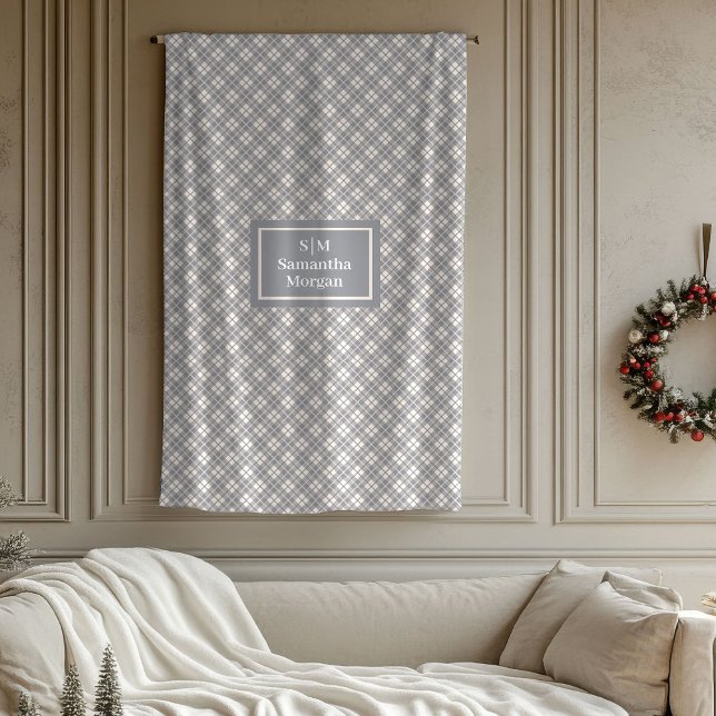 Polaire Élégante couverture à carreaux personnalisée avec  (Elegant Plaid Throw Custom Name Pastel Accent)