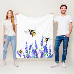 Polaire Fleurs printanières et abeilles volant couverture