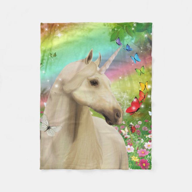 Polaire Licorne magique avec la couverture d'arcs-en-ciel (Devant)
