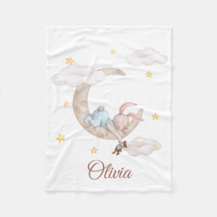 Polaire Mignonne lapin sur la lune Couverture bébé personn