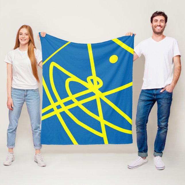 Polaire Minimalisme Abstrait Lignes jaunes Couverture bleu (En situation)