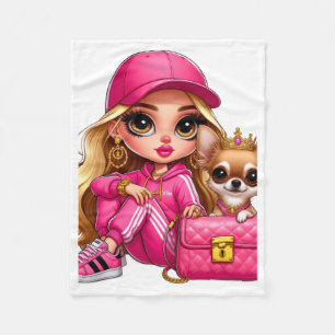 Polaire Poupeée de mode rose et couverture en molleton pou