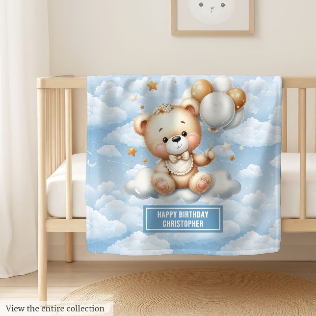 Polaire Première couverture en peluche d'anniversaire avec (First birthday teddy blanket with monogram name)