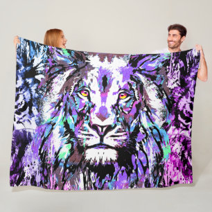 Polaire Tête de Lion Bleue - Couverture de Lion Réaliste