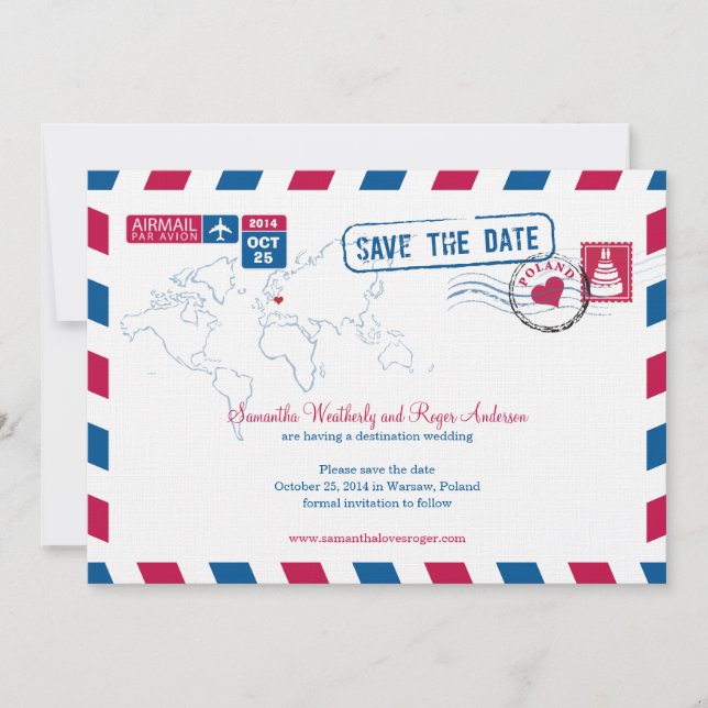 Poland Air Mail Wedding Save The Date (Front)