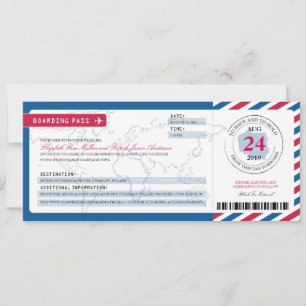 Poland Airmail Boarding Pass Wedding Invitation
