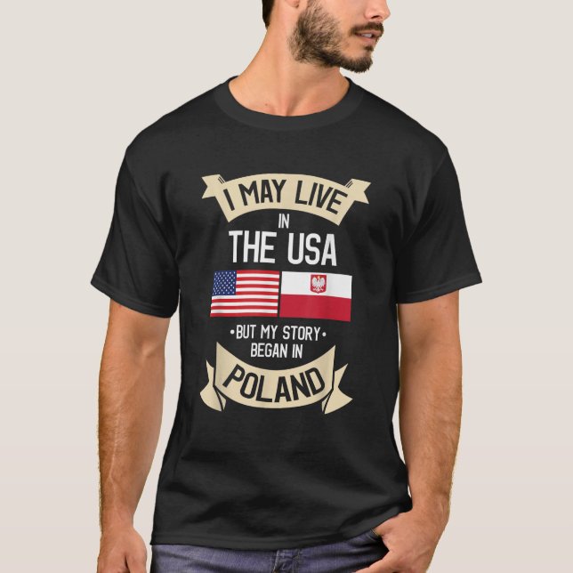 Poland American Flag USA Polish Roots Gifts T-Shirt (Front)