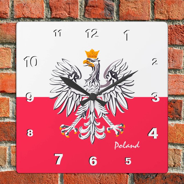 Poland Clock, patriotic home, Polish Flag Square Wall Clock (Creator Uploaded)