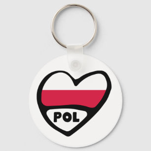 Poland Country Code Flag Heart Keyring, POL Keychain