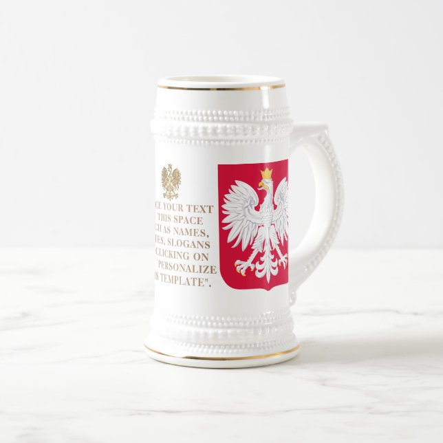 Poland Crest (Coat of Arms) Personalized  Beer Stein (Front Right)
