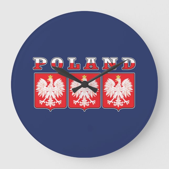 Poland Eagle Flag Shields Large Clock (Front)