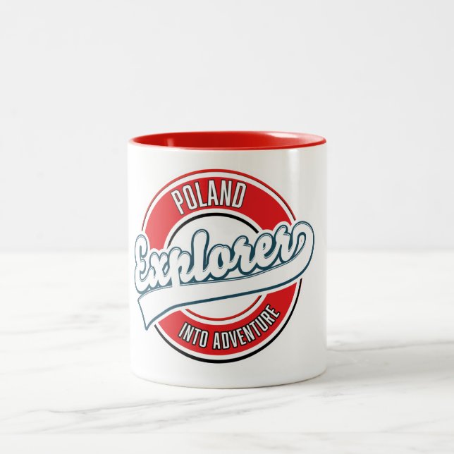 Poland explorer into adventure logo Two-Tone coffee mug (Center)