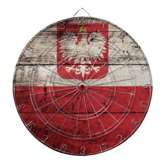 Poland Flag on Old Wood Grain Dartboard (Front)