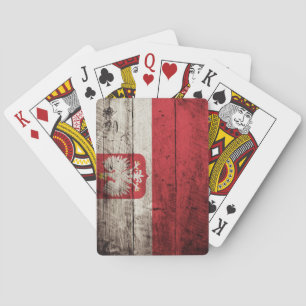 Poland Flag on Old Wood Grain Playing Cards