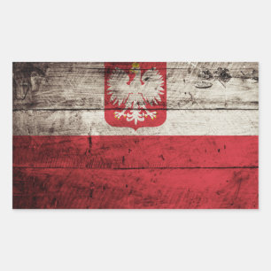 Poland Flag on Old Wood Grain Sticker