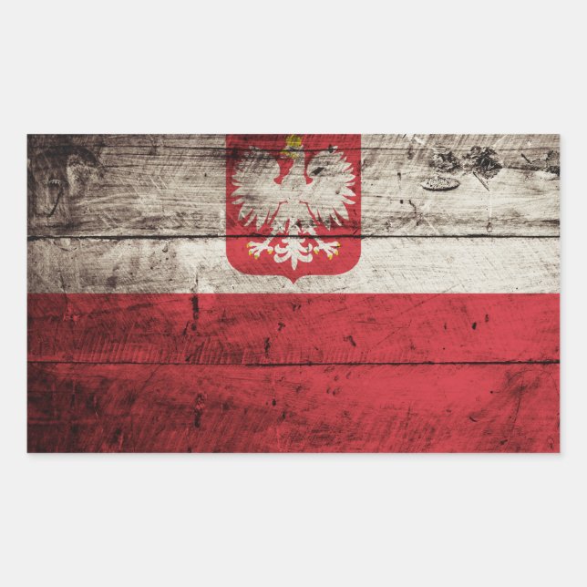 Poland Flag on Old Wood Grain Sticker (Front)