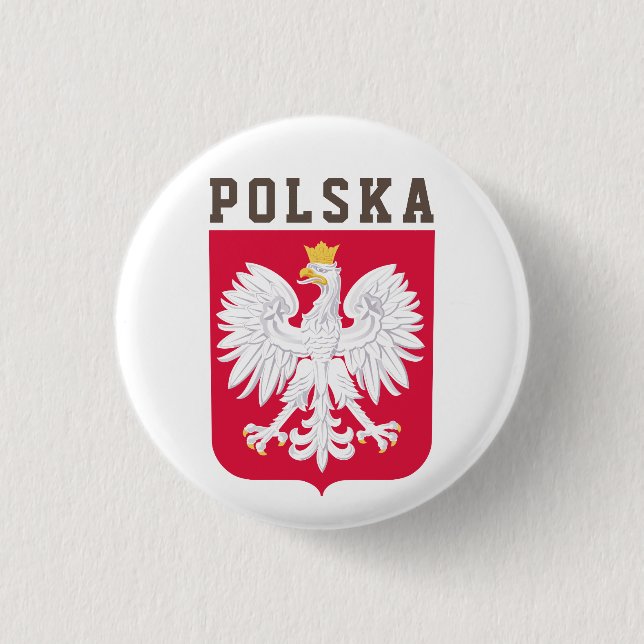 Poland flag (with coat of arms) 1 inch round button (Front)