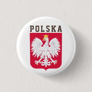 Poland flag (with coat of arms) 1 inch round button