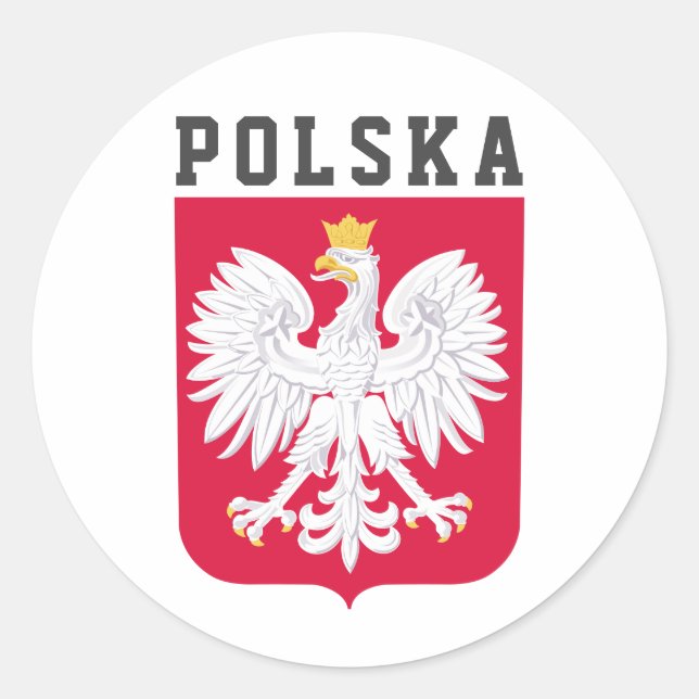 Poland flag (with coat of arms) classic round sticker (Front)