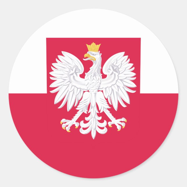 Poland flag (with coat of arms) classic round sticker (Front)
