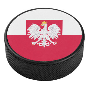 Poland flag (with coat of arms) hockey puck