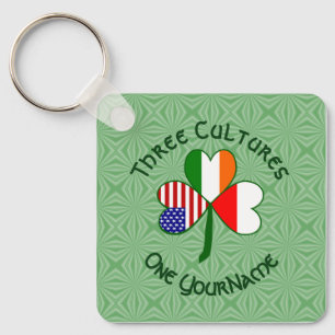Poland Ireland American Shamrock Flag Personalized Keychain