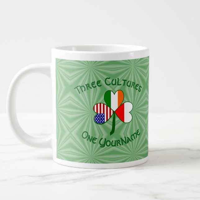 Poland Ireland American Shamrock Flag Personalized Large Coffee Mug (Left)