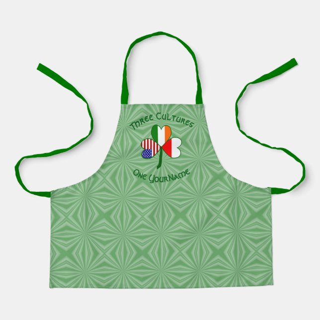 Poland Irish American Flags Shamrock Personalized  Apron (Front)