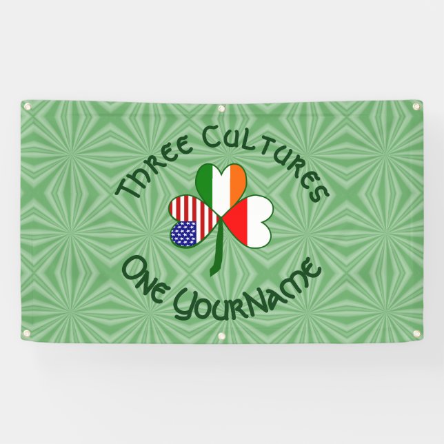 Poland Irish American Flags Shamrock Personalized  Banner (Horizontal)