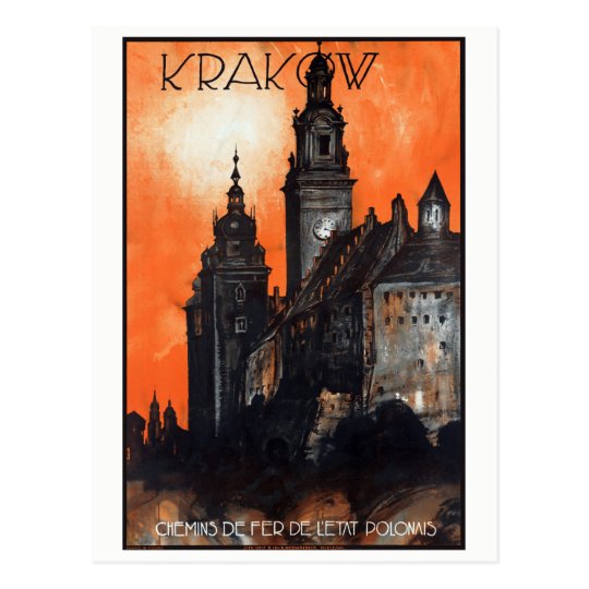 Poland Krakow Vintage Travel Poster Restored Postcard