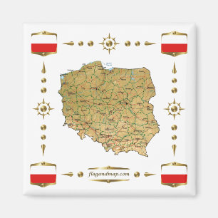 Poland Map + Flags Magnet