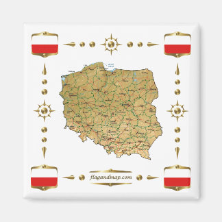 Poland Map + Flags Magnet
