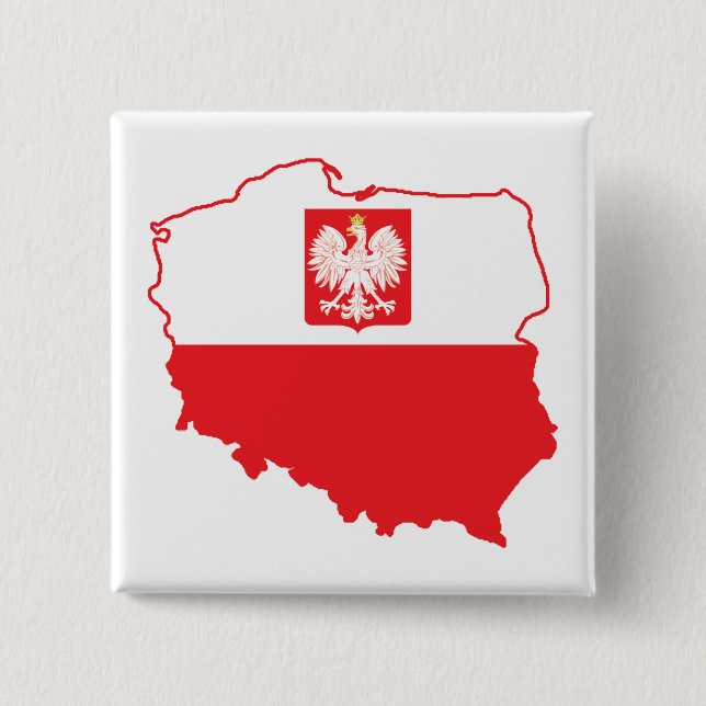 Poland Map In Polish Colours 2 Inch Square Button (Front)