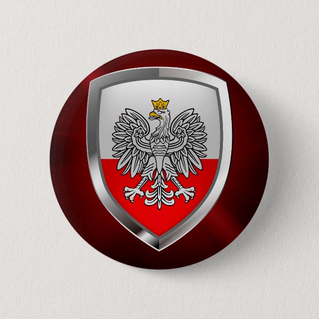 Poland Metallic Emblem 2 Inch Round Button (Front)