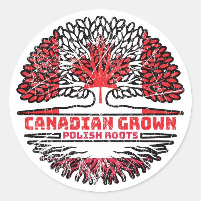 Poland Polish Canadian Canada Tree Roots Flag Classic Round Sticker (Front)