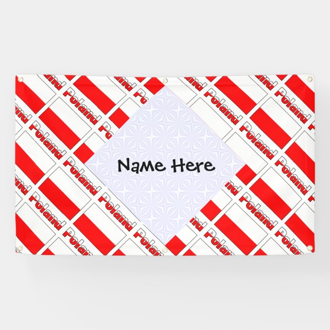 Poland Polish Flag Tiled Black Personalization  Banner (Horizontal)