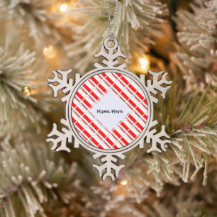 Poland Polish Flag Tiled Black Personalization  Snowflake Pewter Christmas Ornament