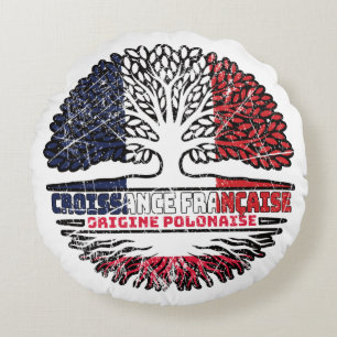 Poland Polish French France Tree Roots Flag Round Pillow