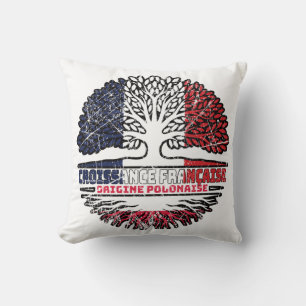 Poland Polish French France Tree Roots Flag Throw Pillow